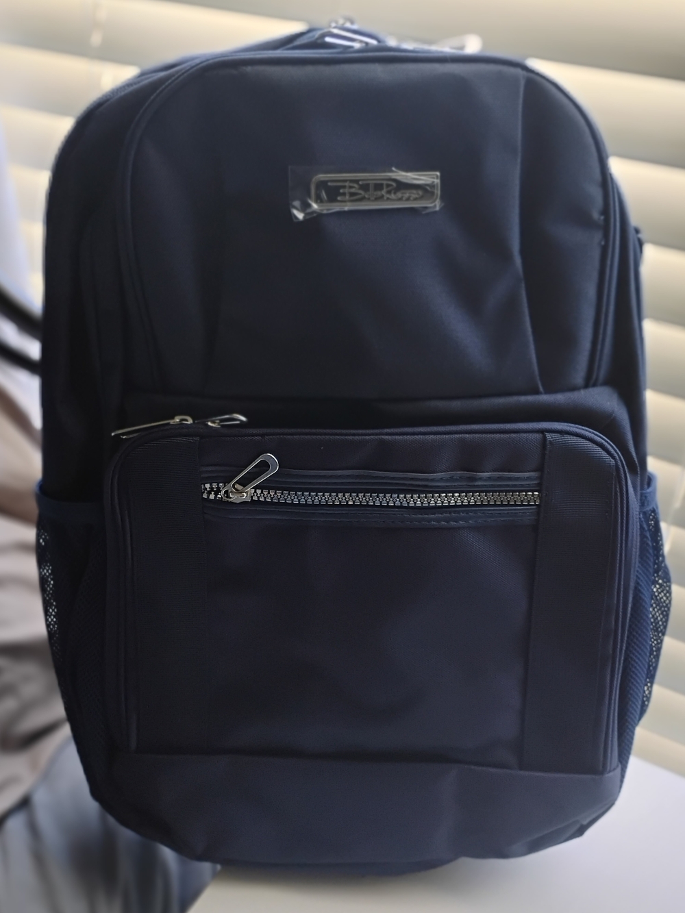 Bella Russo Men's Navy Backpack with Front Zip Pocket